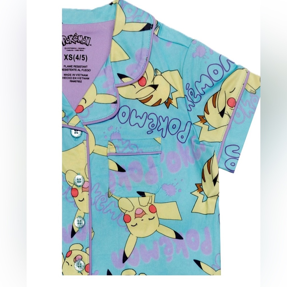 Pokémon Pikachu Girls Pajama Set L 10/12 Blue 2 Piece Sleepwear NWT - Picture 3 of 12